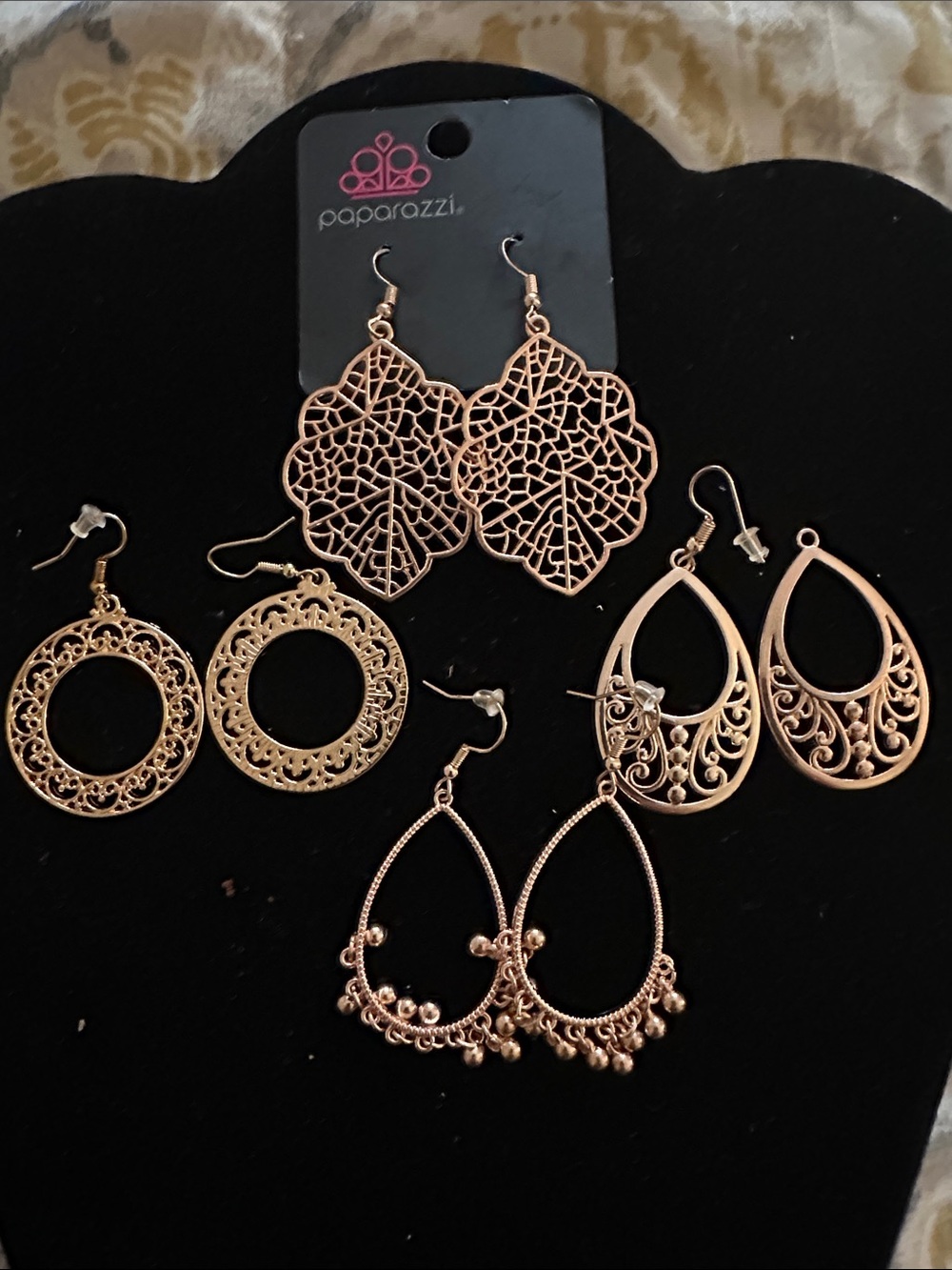 (4) Paparazzi Rose Gold &Gold Filigree & Teardrop Earring Set